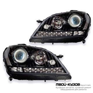 ФАРА ЛЕВАЯ + ПРАВАЯ (КОМПЛЕКТ) ТЮНИНГ ЛИНЗОВАННАЯ С ДИОД С КОРРЕКТОР ВНУТРИ (DEPO) ЧЁРНЫЙ для Mercedes W164 (ML) (07.2005-)