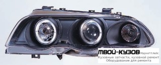ФАРА ЛЕВАЯ + ПРАВАЯ (КОМПЛЕКТ) ТЮНИНГ ЛИНЗОВАННАЯ С 2 СВЕТЯЩИЙСЯ ОБОДК ЛИТОЙ УКАЗАТЕЛЬ ПОВОРОТА С КОРРЕКТОР (SONAR) ВНУТРИ ЧЁРНЫЙ для BMW E46 СЕДАН / УНИВЕРСАЛ (05.1998 - 08.2001) (09.2001 - 2003)
