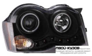 ФАРА ЛЕВАЯ + ПРАВАЯ (КОМПЛЕКТ) ТЮНИНГ (КСЕНОН) (DEVIL EYES) С СВЕТЯЩИЙСЯ ОБОДК ДИОД (EAGLE EYES) ВНУТРИ ЧЁРНЫЙ для Jeep GRAND CHEROKEE (2005-2009)