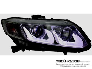 ФАРА ЛЕВАЯ + ПРАВАЯ (КОМПЛЕКТ) (СЕДАН) ТЮНИНГ ЛИНЗОВАННАЯ С СВЕТЯЩ.СЕКЦИЯМИ +/- ПОД КОРРЕКТОР (EAGLE EYES) ВНУТРИ ЧЁРНЫЙ для Honda CIVIC (2012-) СЕДАН