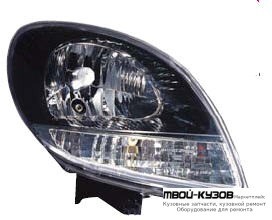 ФАРА ПРАВАЯ СТОРОНА ПОД КОРРЕКТОР ВНУТРИ ЧЁРНЫЙ УКАЗАТЕЛЬ ПОВОРОТА (DEPO) БЕЛЫЙ для Renault KANGOO (2003-2008)