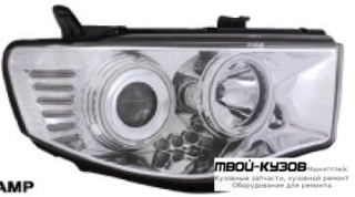 ФАРА ЛЕВАЯ + ПРАВАЯ (КОМПЛЕКТ) ТЮНИНГ ЛИНЗОВАННАЯ С СВЕТЯЩИЙСЯ ОБОДК ПОЛНОСТЬЮ ДИОД (EAGLE EYES) ВНУТРИ ХРОМ УКАЗАТЕЛЬ ПОВОРОТА ПРОЗРАЧНЫЙН для Mitsubishi L200 (2005-)