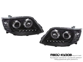 ФАРА ЛЕВАЯ + ПРАВАЯ (КОМПЛЕКТ) ТЮНИНГ ЛИНЗОВАННАЯ С СВЕТЯЩИЙСЯ ОБОДК С ДИОД (EAGLE EYES) ВНУТРИ ЧЁРНЫЙ для Toyota COROLLA DE120 / ZE120 (2002-) СЕДАН / УНИВЕРСАЛ