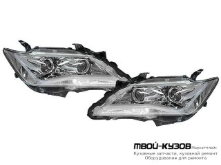 ФАРА ЛЕВАЯ + ПРАВАЯ (КОМПЛЕКТ) ТЮНИНГ ЛИНЗОВАННАЯ (DEVIL EYES) С СВЕТЯЩ.СЕКЦИЯМИ КОРРЕКТОР (EAGLE EYES) ВНУТРИ ХРОМ для Toyota CAMRY V50 (2011-)