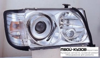 ФАРА ЛЕВАЯ + ПРАВАЯ (КОМПЛЕКТ) ТЮНИНГ ЛИНЗОВАННАЯ С 2 СВЕТЯЩИЙСЯ ОБОДК , ЛИТОЙ УКАЗАТЕЛЬ ПОВОРОТА (SONAR) ВНУТРИ ХРОМ для Mercedes W124 (01.1985 - 08.1989) (09.1989 - 06.1993) E124 (07.1993 - 06.1995)