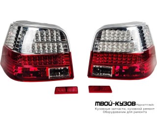 ФОНАРЬ ЗАДНИЙ ВНЕШНИЙ ЛЕВАЯ + ПРАВАЯ (КОМПЛЕКТ) ТЮНИНГ ПРОЗРАЧНЫЙ ХРУСТАЛ С ДИОД СТОП СИГНАЛ (DEPO) КРАСНЫЙ-БЕЛ для Volkswagen GOLF IV (10.1997-)