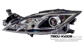 ФАРА ЛЕВАЯ СТОРОНА +/- КОРРЕКТОР ВНУТРИ (DEPO) ЧЁРНЫЙ для Mazda 6 (2008-2012)