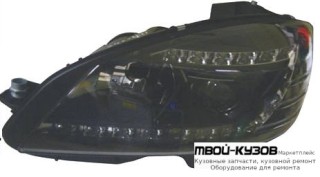 ФАРА ЛЕВАЯ + ПРАВАЯ (КОМПЛЕКТ) ТЮНИНГ (КСЕНОН) (DEVIL EYES) С КОРРЕКТОР ВНУТРИ (DEPO) ЧЁРНЫЙ для Mercedes W204 (2007-)