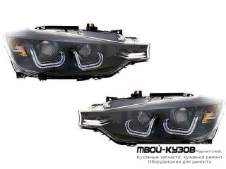 ФАРА ЛЕВАЯ + ПРАВАЯ (КОМПЛЕКТ) ТЮНИНГ ЛИНЗОВАННАЯ С СВЕТЯЩ.СЕКЦИЯМИ КОРРЕКТОР (SONAR) ВНУТРИ ЧЁРНЫЙ для BMW F30 3 series (2012-)