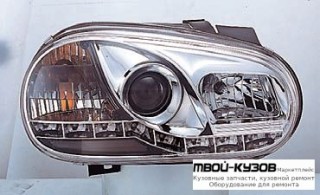 ФАРА ЛЕВАЯ + ПРАВАЯ (КОМПЛЕКТ) ТЮНИНГ ЛИНЗОВАННАЯ (DEVIL EYES) (SONAR) ВНУТРИ ХРОМ для Volkswagen GOLF IV (10.1997-)