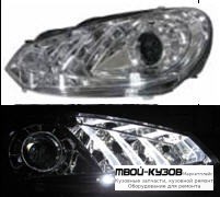 ФАРА ЛЕВАЯ + ПРАВАЯ (КОМПЛЕКТ) ТЮНИНГ ЛИНЗОВАННАЯ С ДИОД ГАБАРИТ С КОРРЕКТОР (DEPO) ВНУТРИ ХРОМ для Volkswagen GOLF VI (2009-2011)