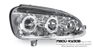 ФАРА ЛЕВАЯ + ПРАВАЯ (КОМПЛЕКТ) ТЮНИНГ ЛИНЗОВАННАЯ С СВЕТЯЩИЙСЯ ОБОДК С КОРРЕКТОР (JUNYAN) ВНУТРИ ХРОМ для Volkswagen GOLF V (10.2003-)