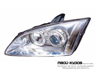 ФАРА ЛЕВАЯ + ПРАВАЯ (КОМПЛЕКТ) ТЮНИНГ ПОД КОРРЕКТОР ЛИНЗОВАННАЯ С 2 СВЕТЯЩИЙСЯ ОБОДК ВНУТРИ (DEPO) ХРОМ для Ford FOCUS (2005-)