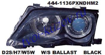 e46 фары левая+правая (комплект) (седан) (ксенон) -d2s- с блок упр.ксеноном 2 светящ ободк рег.мотор внутри черн 444-1136PXNDHM2