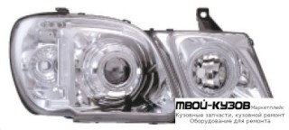 ФАРА ЛЕВАЯ + ПРАВАЯ (КОМПЛЕКТ) ТЮНИНГ ЛИНЗОВАННАЯ С СВЕТЯЩИЙСЯ ОБОДК ЛИТОЙ ПРОЗРАЧНЫЙ УКАЗАТЕЛЬ ПОВОРОТА (EAGLE EYES) ВНУТРИ ХРОМ для Lexus LX470 (01.1998 - 08.2002) (08.2002-)