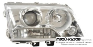 ФАРА ЛЕВАЯ + ПРАВАЯ (КОМПЛЕКТ) ТЮНИНГ ДИЗАЙН W220 ЛИНЗОВАННАЯ ХРУСТАЛ ПРОЗРАЧНЫЙ БЕЗ КОРРЕКТОР (EAGLE EYES) ВНУТРИ ХРОМ для Mercedes W202 (06.1993 - 06.2000)