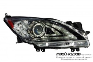 ФАРА ПРАВАЯ СТОРОНА (КСЕНОН) С КОРРЕКТОР ЛИНЗОВАННАЯ ВНУТРИ (DEPO) ЧЁРНЫЙ для Mazda 3 (2009-)