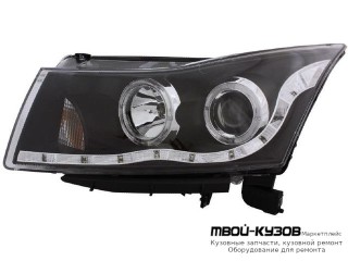 ФАРА ЛЕВАЯ + ПРАВАЯ (КОМПЛЕКТ) ТЮНИНГ ЛИНЗОВАННАЯ (DEVIL EYES) С СВЕТЯЩИЙСЯ ОБОДК БЕЗ КОРРЕКТОР (EAGLE EYES) ВНУТРИ ЧЁРНЫЙ для Chevrolet CRUZE (2009-)