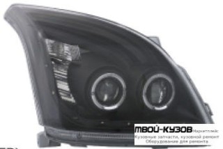 ФАРА ЛЕВАЯ + ПРАВАЯ (КОМПЛЕКТ) ТЮНИНГ 4 ЛИНЗОВАННАЯ (DEVIL EYES) С СВЕТЯЩИЙСЯ ОБОДК ДИОД (EAGLE EYES) ВНУТРИ ЧЁРНЫЙ для Toyota LANDCRUISER PRADO 120 (09.2002-)