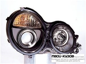 ФАРА ЛЕВАЯ + ПРАВАЯ (КОМПЛЕКТ) ТЮНИНГ ДИЗАЙН (Е КЛАСС 2003) ЛИНЗОВАННАЯ (SONAR) ВНУТРИ ЧЁРНЫЙ для Mercedes W210 (08.1995 - 08.1999) (09.1999 - 06.2002)