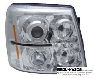 ФАРА ЛЕВАЯ + ПРАВАЯ (КОМПЛЕКТ) ТЮНИНГ ЛИНЗОВАННАЯ С СВЕТЯЩИЙСЯ ОБОДК БЕЗ КОРРЕКТОР (EAGLE EYES) ВНУТРИ ХРОМ для Cadillac ESCALADE (2002-2006)