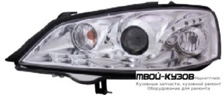 ФАРА ЛЕВАЯ + ПРАВАЯ (КОМПЛЕКТ) ТЮНИНГ ЛИНЗОВАННАЯ (DEVIL EYES) +/- ПОД КОРРЕКТОР (EAGLE EYES) ВНУТРИ ХРОМ для Opel ASTRA (03.1998 - 2003)
