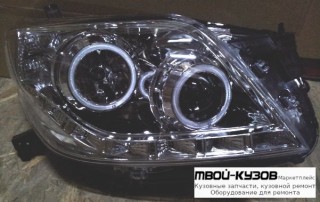 ФАРА ЛЕВАЯ + ПРАВАЯ (КОМПЛЕКТ) ТЮНИНГ ЛИНЗОВАННАЯ (DEVIL EYES) С СВЕТЯЩИЙСЯ ОБОДК (EAGLE EYES) ВНУТРИ ХРОМ для Toyota LANDCRUISER PRADO 150 (2009-2017)
