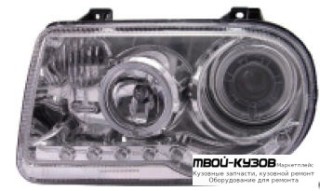 ФАРА ЛЕВАЯ + ПРАВАЯ (КОМПЛЕКТ) ТЮНИНГ (DEVIL EYES) С СВЕТЯЩИЙСЯ ОБОДК , ДИОД БЕЗ КОРРЕКТОР (EAGLE EYES) ВНУТРИ ХРОМ для Chrysler 300С (2005-)