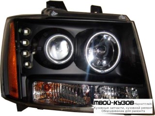 ФАРА ЛЕВАЯ + ПРАВАЯ (КОМПЛЕКТ) ТЮНИНГ ЛИНЗОВАННАЯ С СВЕТЯЩИЙСЯ ОБОДК С ДИОД БЕЗ КОРРЕКТОР (EAGLE EYES) ВНУТРИ ЧЁРНЫЙ для Chevrolet YUKON / SUBURBAN / TAHOE / AVALANCHE (2007-2011)