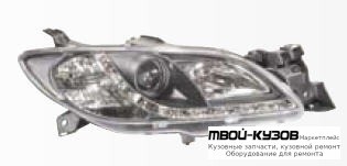 ФАРА ЛЕВАЯ + ПРАВАЯ (КОМПЛЕКТ) (СЕДАН) ТЮНИНГ (DEVIL EYES) ДИОД , ЛИНЗОВАННАЯ (SONAR) ВНУТРИ ЧЁРНЫЙ для Mazda 3 (2004-)