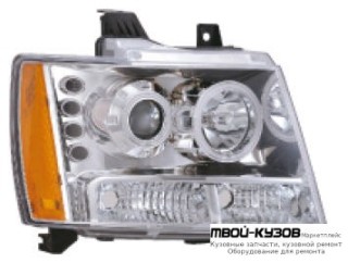 ФАРА ЛЕВАЯ + ПРАВАЯ (КОМПЛЕКТ) ТЮНИНГ ЛИНЗОВАННАЯ С СВЕТЯЩИЙСЯ ОБОДК С ДИОД БЕЗ КОРРЕКТОР (EAGLE EYES) ВНУТРИ ХРОМ для Chevrolet YUKON / SUBURBAN / TAHOE / AVALANCHE (2007-2011)