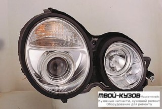 ФАРА ЛЕВАЯ + ПРАВАЯ (КОМПЛЕКТ) ТЮНИНГ ДИЗАЙН (Е КЛАСС 2003) ЛИНЗОВАННАЯ (SONAR) ВНУТРИ ХРОМ для Mercedes W210 (08.1995 - 08.1999) (09.1999 - 06.2002)