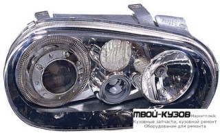 ФАРА ЛЕВАЯ + ПРАВАЯ (КОМПЛЕКТ) ТЮНИНГ С СВЕТЯЩИЙСЯ ОБОДК , ЛИНЗОВАННАЯ С ПРОТИВОТУМ ВНУТРИ (DEPO) ЧЁРНЫЙ для Volkswagen GOLF IV (10.1997-)