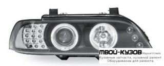 ФАРА ЛЕВАЯ + ПРАВАЯ (КОМПЛЕКТ) ТЮНИНГ ЛИНЗОВАННАЯ С ДИОД УКАЗАТЕЛЬ ПОВОРОТА СВЕТЯЩИЙСЯ ОБОДК (JUNYAN) ВНУТРИ ЧЁРНЫЙ для BMW E39 (11.1995 - 2003)