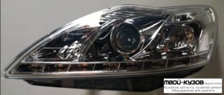 ФАРА ЛЕВАЯ + ПРАВАЯ (КОМПЛЕКТ) ТЮНИНГ (DEVIL EYES) ЛИНЗОВАННАЯ (SONAR) ВНУТРИ ХРОМ для Ford FOCUS (2008-2010)