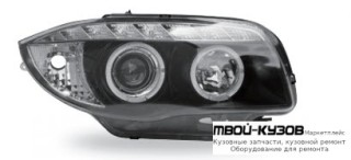 ФАРА ЛЕВАЯ + ПРАВАЯ (КОМПЛЕКТ) ТЮНИНГ ЛИНЗОВАННАЯ (DEVIL EYES) С 2 СВЕТЯЩИЙСЯ ОБОДК (JUNYAN) ВНУТРИ ЧЁРНЫЙ для BMW E87 (2003-)