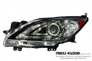 ФАРА ЛЕВАЯ СТОРОНА (КСЕНОН) С КОРРЕКТОР ЛИНЗОВАННАЯ ВНУТРИ (DEPO) ЧЁРНЫЙ для Mazda 3 (2009-)