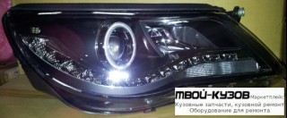 ФАРА ЛЕВАЯ + ПРАВАЯ (КОМПЛЕКТ) ТЮНИНГ ЛИНЗОВАННАЯ (DEVIL EYES) С СВЕТЯЩИЙСЯ ОБОДК БЕЗ КОРРЕКТОР (EAGLE EYES) ВНУТРИ ЧЁРНЫЙ для Volkswagen TIGUAN (2007-2016)