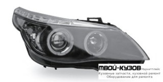 ФАРА ЛЕВАЯ + ПРАВАЯ (КОМПЛЕКТ) ТЮНИНГ (DEVIL EYES) С КОРРЕКТОР С СВЕТЯЩИЙСЯ ОБОДК ЛИНЗОВАННАЯ (JUNYAN) ВНУТРИ ЧЁРНЫЙ для BMW E60 (2002-)