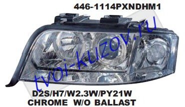 audi a6 фары левая+правая (комплект) тюнинг (ксенон) линзован с 2 светящ ободк внутри хром 446-1114PXNDHM1