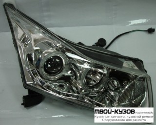 ФАРА ЛЕВАЯ + ПРАВАЯ (КОМПЛЕКТ) ТЮНИНГ ЛИНЗОВАННАЯ (DEVIL EYES) С СВЕТЯЩИЙСЯ ОБОДК БЕЗ КОРРЕКТОР (EAGLE EYES) ВНУТРИ ХРОМ для Chevrolet CRUZE (2009-)