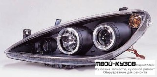 ФАРА ЛЕВАЯ + ПРАВАЯ (КОМПЛЕКТ) ТЮНИНГ ЛИНЗОВАННАЯ С ПРОТИВОТУМ С 2 СВЕТЯЩИЙСЯ ОБОДК С КОРРЕКТОР (SONAR) ВНУТРИ ЧЁРНЫЙ для Peugeot 307 (08.2001-)