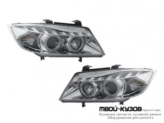 ФАРА ЛЕВАЯ + ПРАВАЯ (КОМПЛЕКТ) ТЮНИНГ ЛИНЗОВАННАЯ (DEVIL EYES) С СВЕТЯЩИЙСЯ ОБОДК (JUNYAN) ВНУТРИ ХРОМ для BMW E90 СЕДАН / E91 УНИВЕРСАЛ (3 SERIES) (2004-)