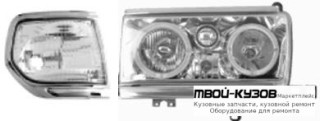 ФАРА +УКАЗ.ПОВОРОТА ЛЕВАЯ + ПРАВАЯ (КОМПЛЕКТ) ТЮНИНГ ПРОЗРАЧНЫЙ С 2 СВЕТЯЩИЙСЯ ОБОДК ХРОМ МОЛДИНГ (EAGLE EYES) ВНУТРИ ХРОМ для Toyota LANDCRUISER 80 (01.1990 - 01.1998)