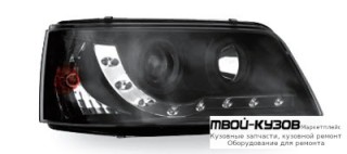 ФАРА ЛЕВАЯ + ПРАВАЯ (КОМПЛЕКТ) ТЮНИНГ ЛИНЗОВАННАЯ (DEVIL EYES) С КОРРЕКТОР (JUNYAN) ВНУТРИ ЧЁРНЫЙ для Volkswagen TRANSPORTER T5 (2003-2009)