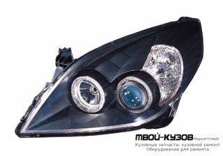 ФАРА ЛЕВАЯ + ПРАВАЯ (КОМПЛЕКТ) ПОД КОРРЕКТОР ЛИНЗОВАННАЯ С 2 СВЕТЯЩИЙСЯ ОБОДК ВНУТРИ (DEPO) ЧЁРНЫЙ для Opel VECTRA С (04.2002-) SIGNUM (2003-)
