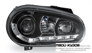 ФАРА ЛЕВАЯ + ПРАВАЯ (КОМПЛЕКТ) ТЮНИНГ (DEVIL EYES) , ЛИНЗОВАННАЯ БЕЗ ПРОТИВОТУМ (JUNYAN) ВНУТРИ ЧЁРНЫЙ для Volkswagen GOLF IV (10.1997-)