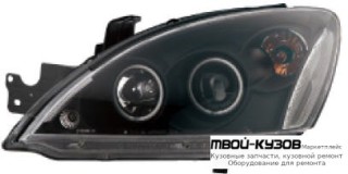 ФАРА ЛЕВАЯ + ПРАВАЯ (КОМПЛЕКТ) ТЮНИНГ ЛИНЗОВАННАЯ С СВЕТЯЩИЙСЯ ОБОДК (EAGLE EYES) ВНУТРИ ЧЁРНЫЙ для Mitsubishi LANCER (2004 - 02.2007)