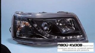 ФАРА ЛЕВАЯ + ПРАВАЯ (КОМПЛЕКТ) ТЮНИНГ ЛИНЗОВАННАЯ (DEVIL EYES) С КОРРЕКТОР (SONAR) ВНУТРИ ЧЁРНЫЙ для Volkswagen TRANSPORTER T5 (2003-2009)
