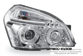 ФАРА ЛЕВАЯ + ПРАВАЯ (КОМПЛЕКТ) ТЮНИНГ ЛИНЗОВАННАЯ С СВЕТЯЩИЙСЯ ОБОДК (JUNYAN) ВНУТРИ ХРОМ для Hyundai TUCSON (04.2004-)